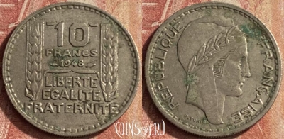 Франция 10 франков 1948 года, KM# 909, 102p-109