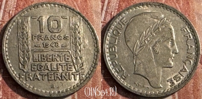 Франция 10 франков 1948 B, KM# 909, 131s-001