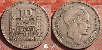 Франция 10 франков 1948 года, KM# 909, 208l-086
