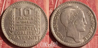 Франция 10 франков 1948 года B, KM# 909, 337o-028
