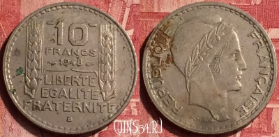 Франция 10 франков 1948 года B, KM# 909, 346o-100