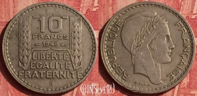 Франция 10 франков 1948 года B, KM# 909, 383o-067