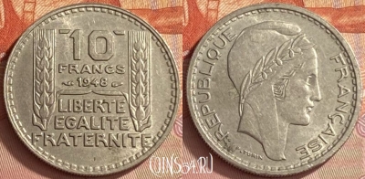 Франция 10 франков 1948 года, KM# 909, 410o-022