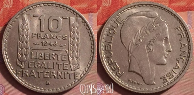 Франция 10 франков 1948 года B, KM# 909, 296j-031
