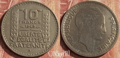 Франция 10 франков 1949 года B, KM# 909, 101p-115
