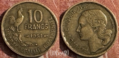 Франция 10 франков 1951 года, KM# 915, 121s-074