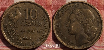 Франция 10 франков 1951 года, KM# 915, 206-097