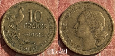 Франция 10 франков 1951 года, KM# 915, 210q-047 ♛