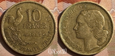 Франция 10 франков 1951 года, KM# 915, 256s-046 ♛