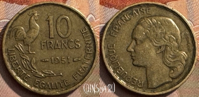 Франция 10 франков 1951 года, KM# 915, 272s-143