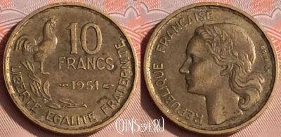 Франция 10 франков 1951 года, KM# 915, 307o-107