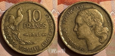 Франция 10 франков 1951 года, KM# 915, 334s-074