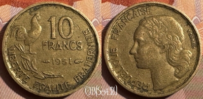 Франция 10 франков 1951 года, KM# 915, 370s-013