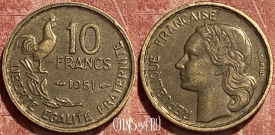 Франция 10 франков 1951 года, KM# 915, 386q-131 ♛