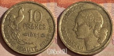 Франция 10 франков 1951 года, KM# 915, 388p-032