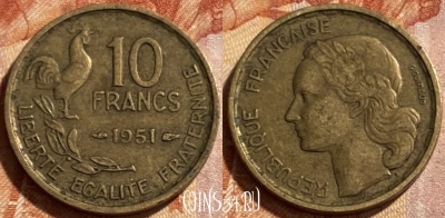 Франция 10 франков 1951 года, KM# 915, 493р-017