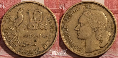 Франция 10 франков 1951 года B, KM# 915, 208-054
