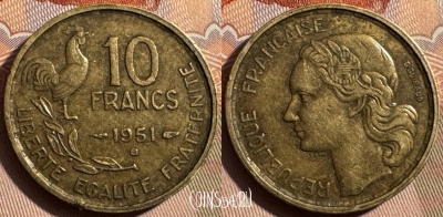 Франция 10 франков 1951 B, KM# 915, 338s-126