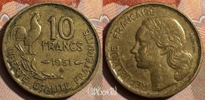 Франция 10 франков 1951 B, KM# 915, 339s-126