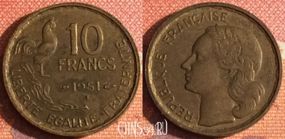 Франция 10 франков 1951 года B, KM# 915, 342-010