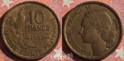 Франция 10 франков 1952 года, KM# 915, 348-093