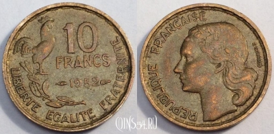 Франция 10 франков 1952 года, KM# 915, 082-019b