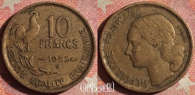 Франция 10 франков 1952 года B, KM# 915, 176i-049
