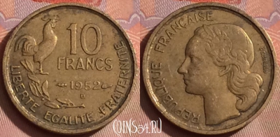 Франция 10 франков 1952 года B, KM# 915, 252k-129