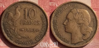 Франция 10 франков 1953 года, KM# 915, 137m-010