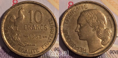 Франция 10 франков 1953 года, KM# 915, 179a-144