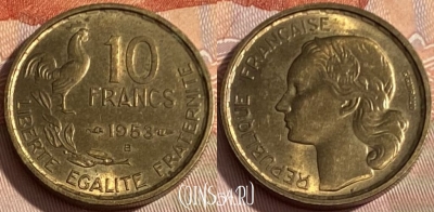 Франция 10 франков 1953 B, KM# 915, 296q-126 ♛