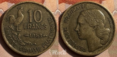 Франция 10 франков 1953 года, KM# 915, 339s-020