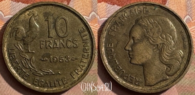 Франция 10 франков 1953 года, KM# 915, 388s-098