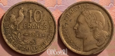 Франция 10 франков 1953 года B, KM# 915, 056l-008