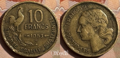 Франция 10 франков 1953 года B, KM# 915, 339s-092