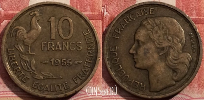 Франция 10 франков 1955 года, KM# 915, 208-084
