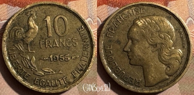 Франция 10 франков 1955 года, KM# 915, 334s-119 ♛