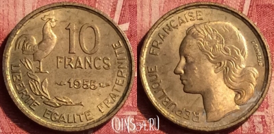 Франция 10 франков 1955 года, KM# 915, 351o-031