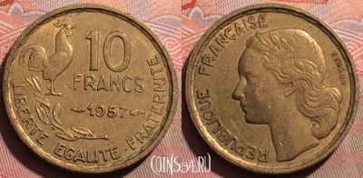 Франция 10 франков 1957 года, KM# 915, 244a-124
