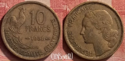 Франция 10 франков 1958 года, KM# 915, 054l-077