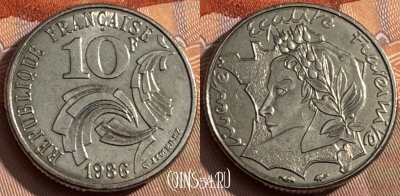 Франция 10 франков 1986 года, KM# 959, 162s-015 ♛