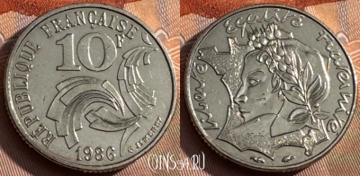 Франция 10 франков 1986 года, KM# 959, 163s-002 ♛
