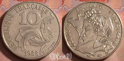 Франция 10 франков 1986 года, KM# 959, 255k-124