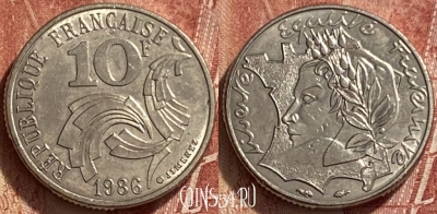 Франция 10 франков 1986 года, KM# 959, 324q-082 ♛