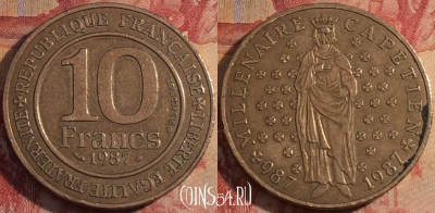 Франция 10 франков 1987 года, KM# 961d, 163a-121
