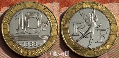 Франция 10 франков 1988 года, KM# 964, 162s-099