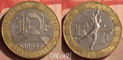 Франция 10 франков 1988 года, KM# 964, 430-066