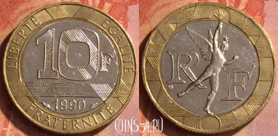 Франция 10 франков 1990 года, KM# 964, 128o-120