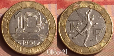 Франция 10 франков 1990 года, KM# 964, 431-038