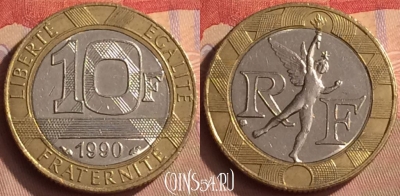 Франция 10 франков 1990 года, KM# 964, 450-048
